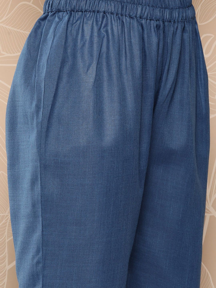 Varanga Blue Yoke Embroidered Kurta with Trouser and Dupatta