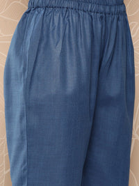 Varanga Blue Yoke Embroidered Kurta with Trouser and Dupatta
