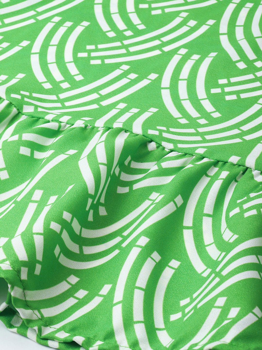 DressBerry Bold Shapes, Fresh Green Printed Gathered A-Line Mini Dress