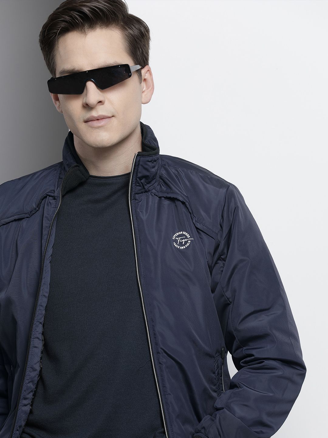 The Indian Garage Co Men Blue Solid Biker Jacket