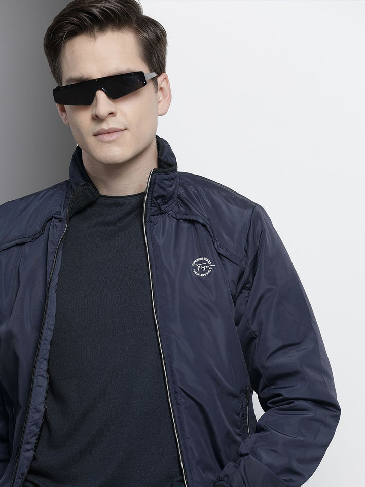 The Indian Garage Co Men Blue Solid Biker Jacket