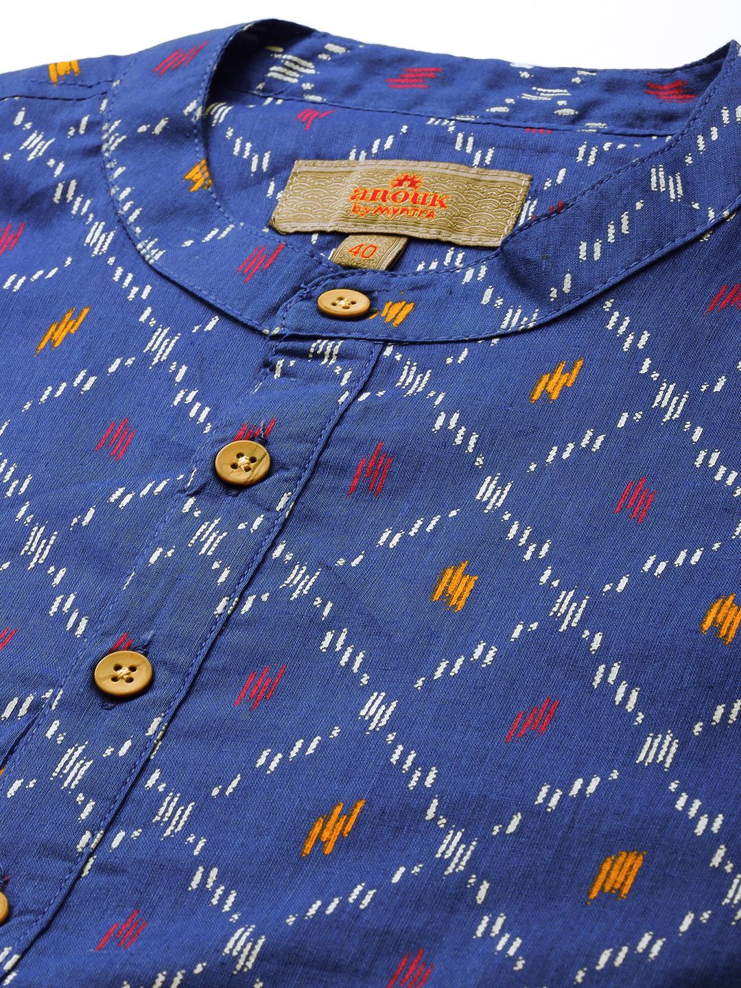 Anouk Men Blue & White Geometric Printed Kurta