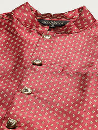 SOJANYA Men Cream-Coloured Chikankari Pure Cotton Kurta with Churidar & Nehru Jacket