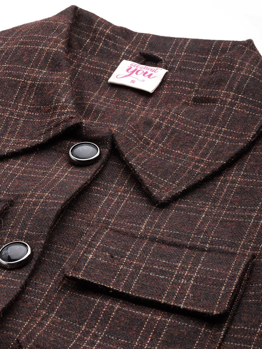 all about you Self Design Checked Blazer with Skirt
