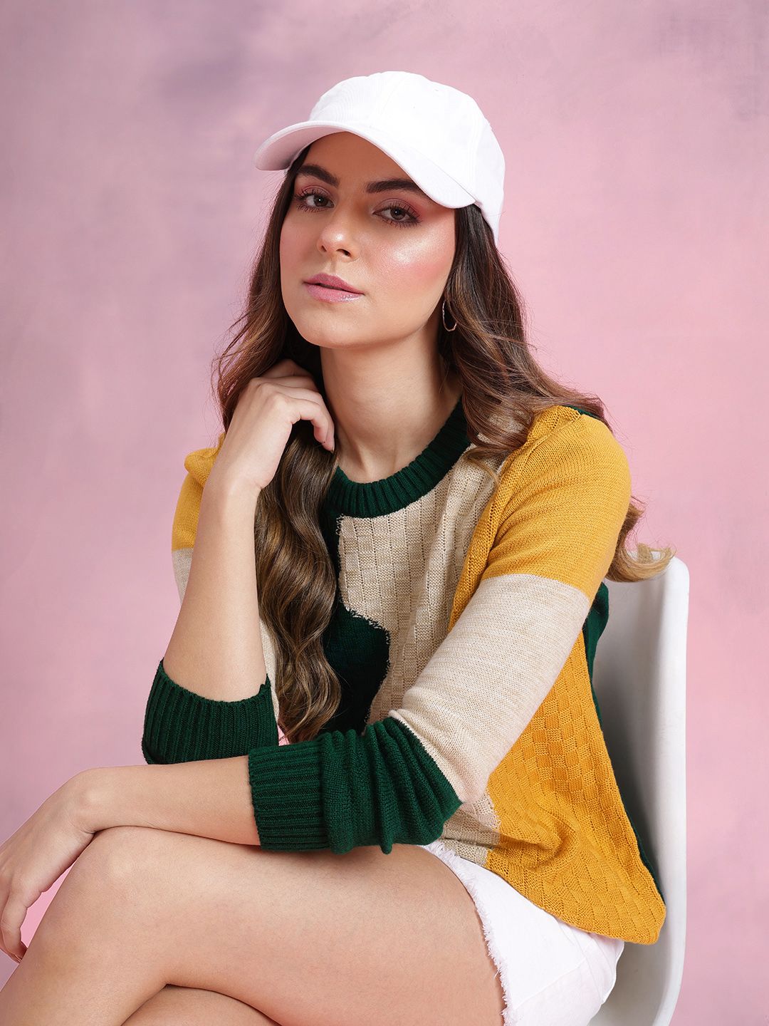DressBerry Colourblocked Knitted Pure Acrylic Pullover