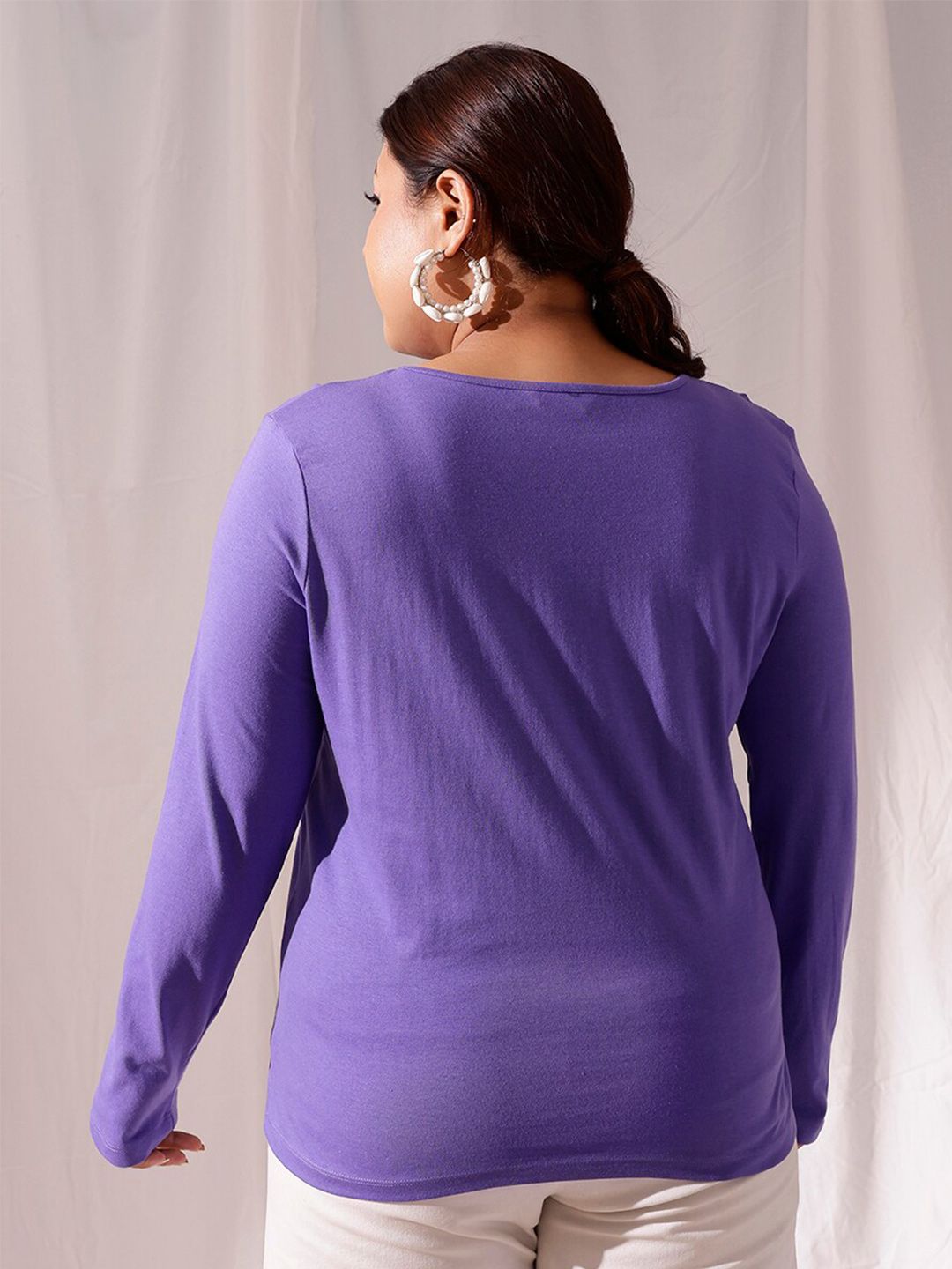 CURVY STREET Plus Size V-Neck Cotton T-shirt