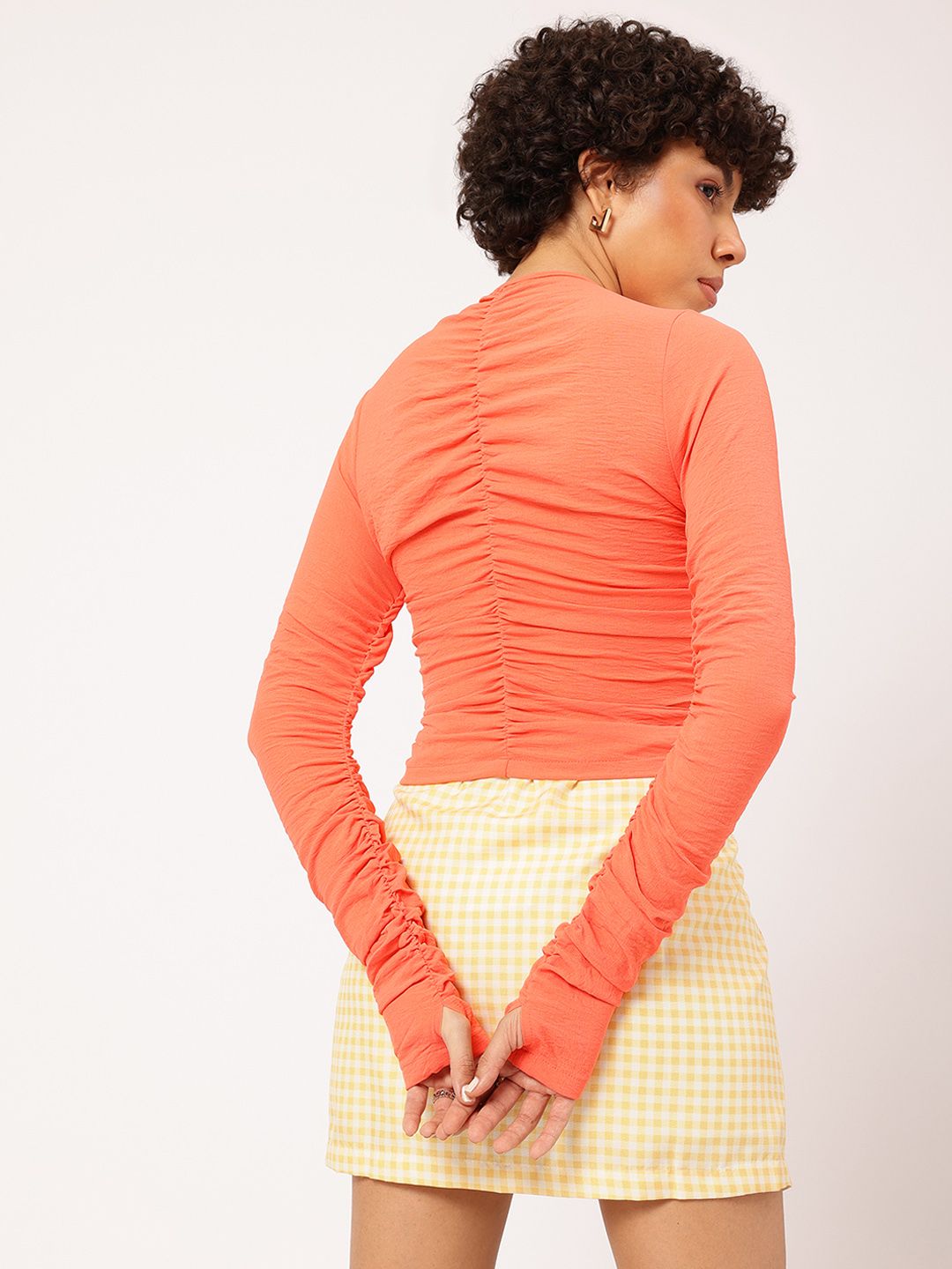 DressBerry Ruched Ready Button-Up Fitted Top With Thumholes