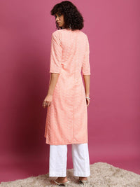 Vishudh Peach Floral Embroidered Straight Kurta
