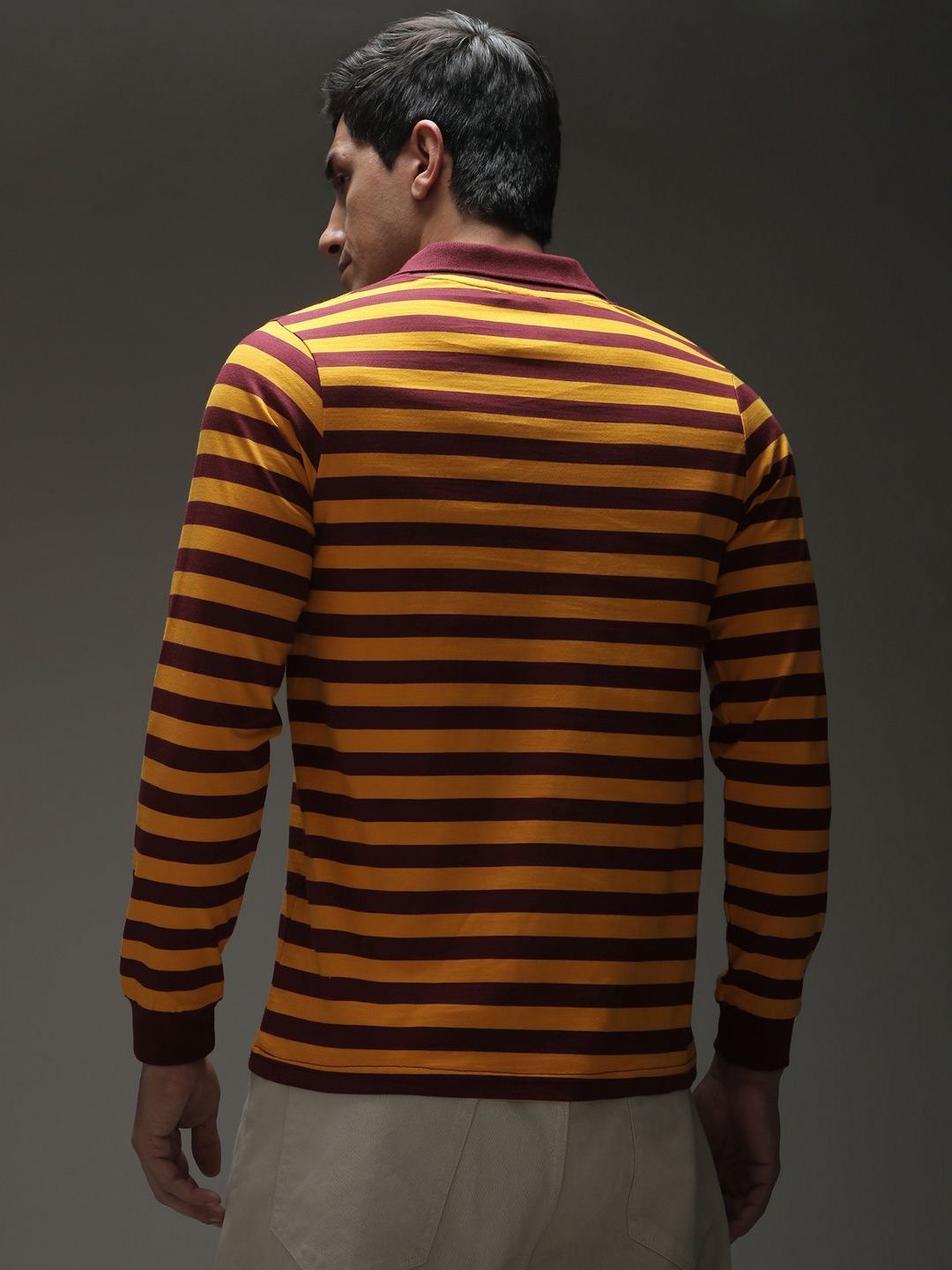 Difference of Opinion Men Striped Polo Collar Cotton T-shirt