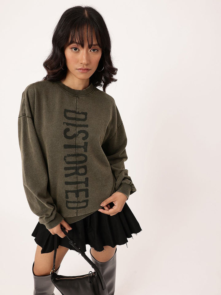 DressBerry Typography Printed Cotton Terry Oversized Sweatshirt