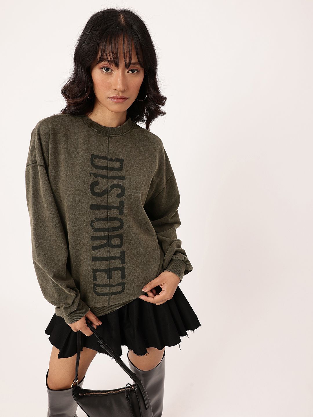 DressBerry Typography Printed Cotton Terry Oversized Sweatshirt