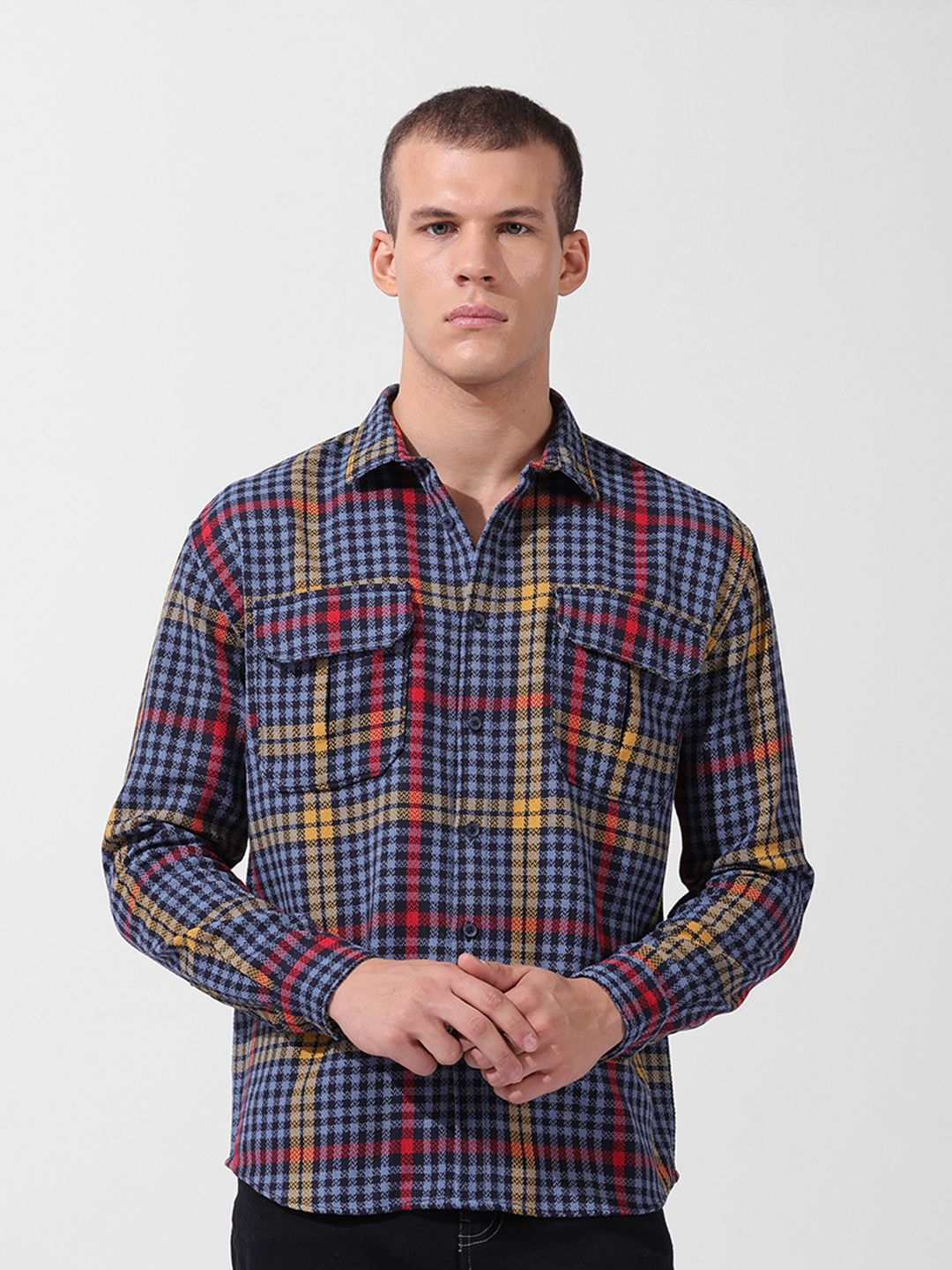 The Indian Garage Co Men Relaxed Fit Striped Double Flap Casual Shirt