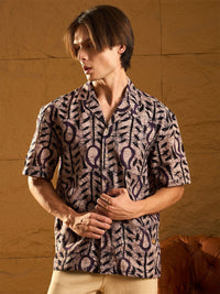DENNISON Block Printed Oversized Pure Cotton Casual Shirt