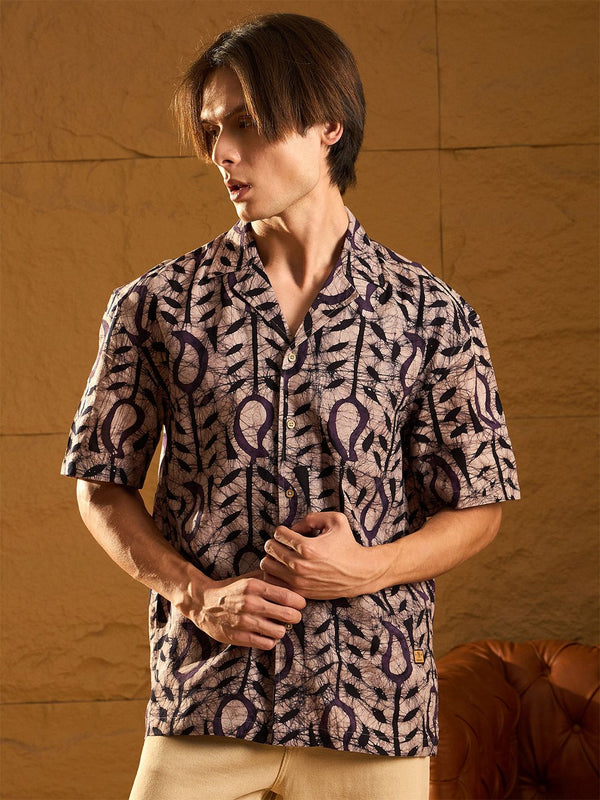 DENNISON Block Printed Oversized Pure Cotton Casual Shirt