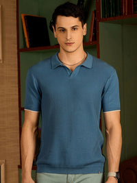 DENNISON Men Textured Polo Collar Knitted T-Shirt