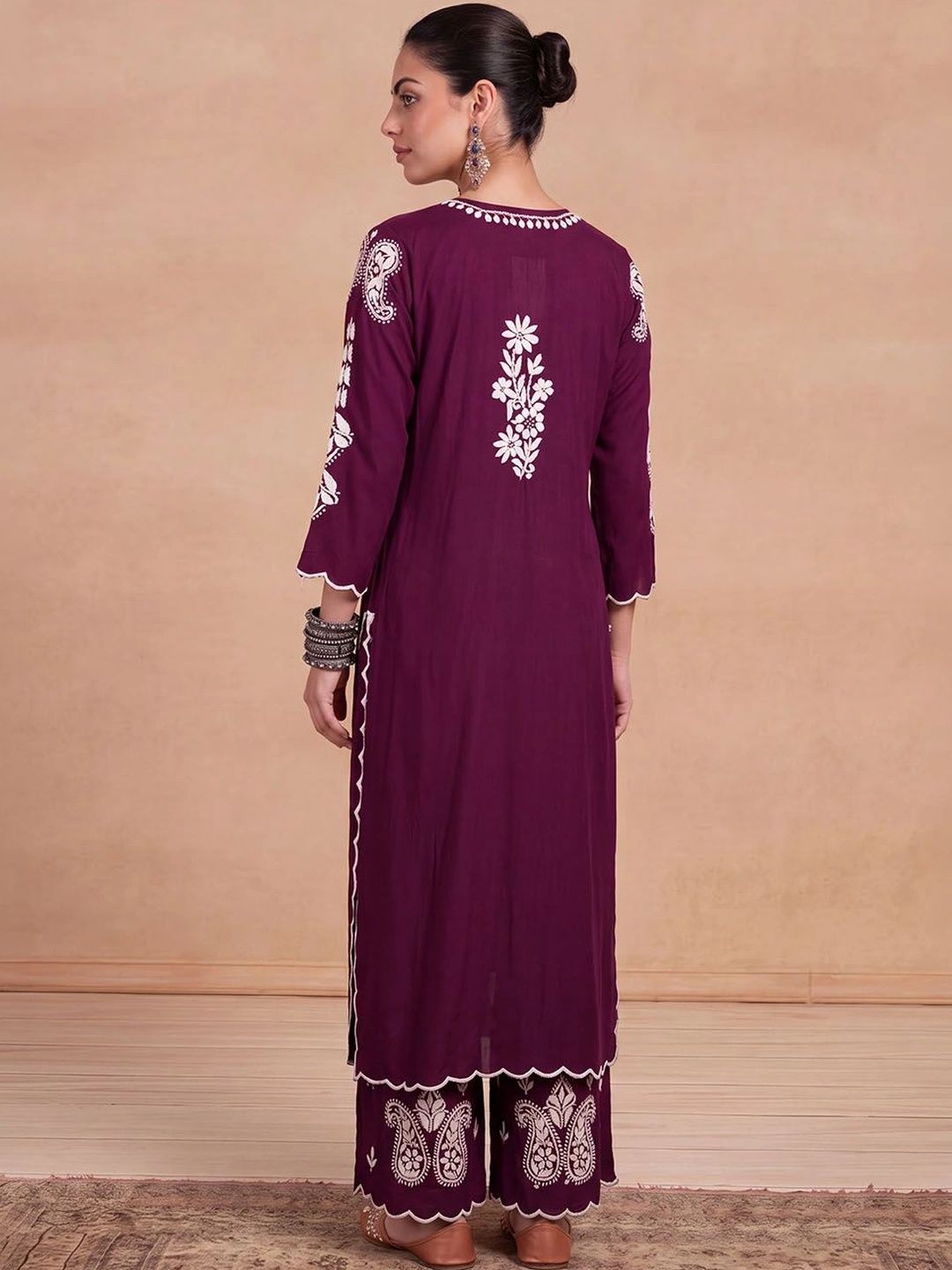House of Chikankari Women Ethnic Motifs Embroidered Regular Thread Work Kurta with Palazzos