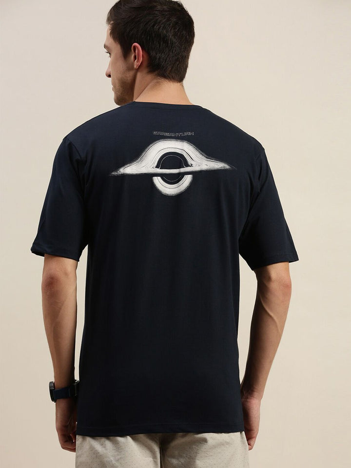 Difference of Opinion Men Navy Blue  White Typography Printed Loose Fit Pure Cotton T-shirt
