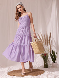STREET 9 Shoulder Straps Sleeveless Fit & Flare Cotton Layered Dress