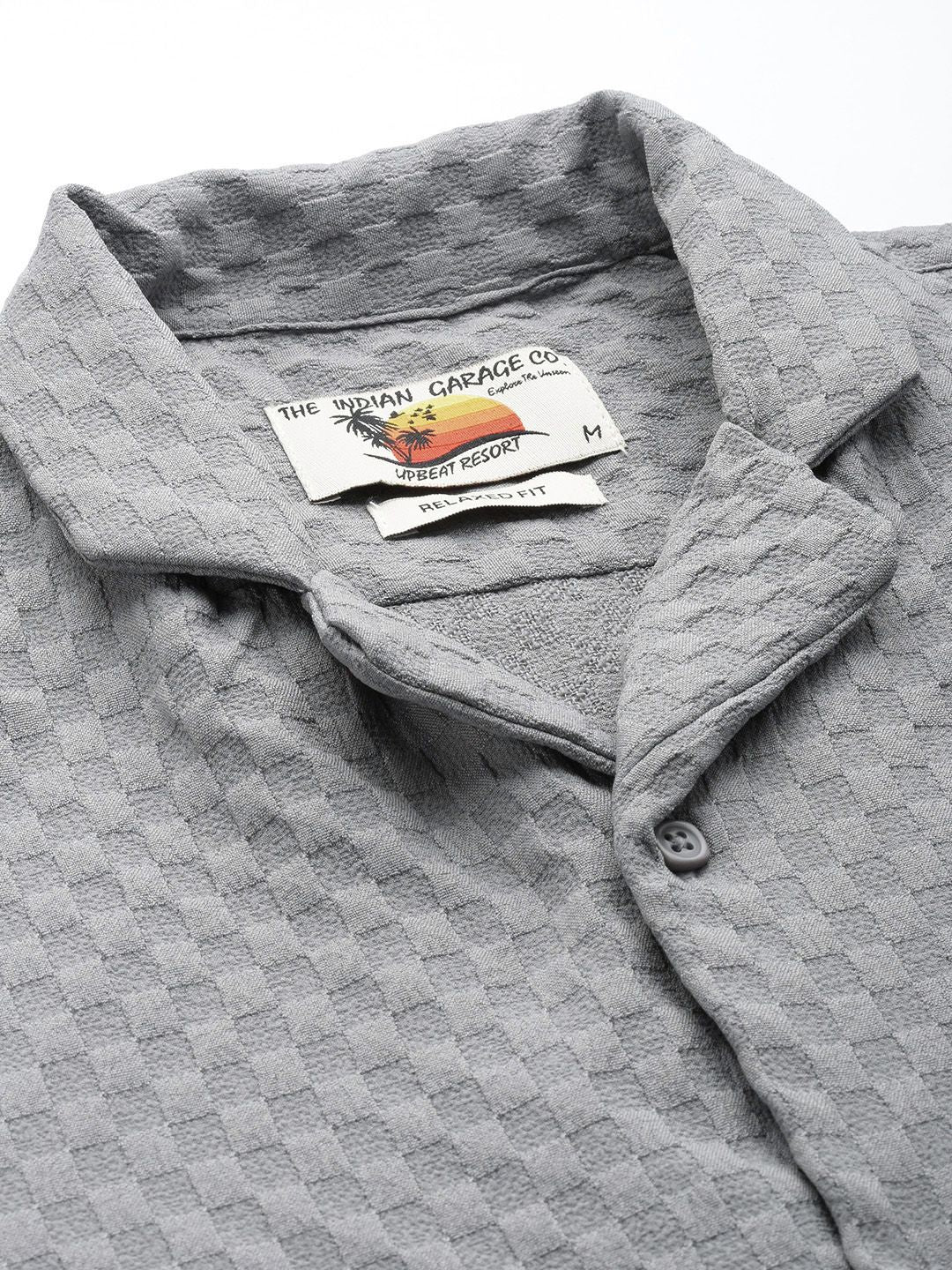 The Indian Garage Co Self Checked Cuban Collar Casual Shirt