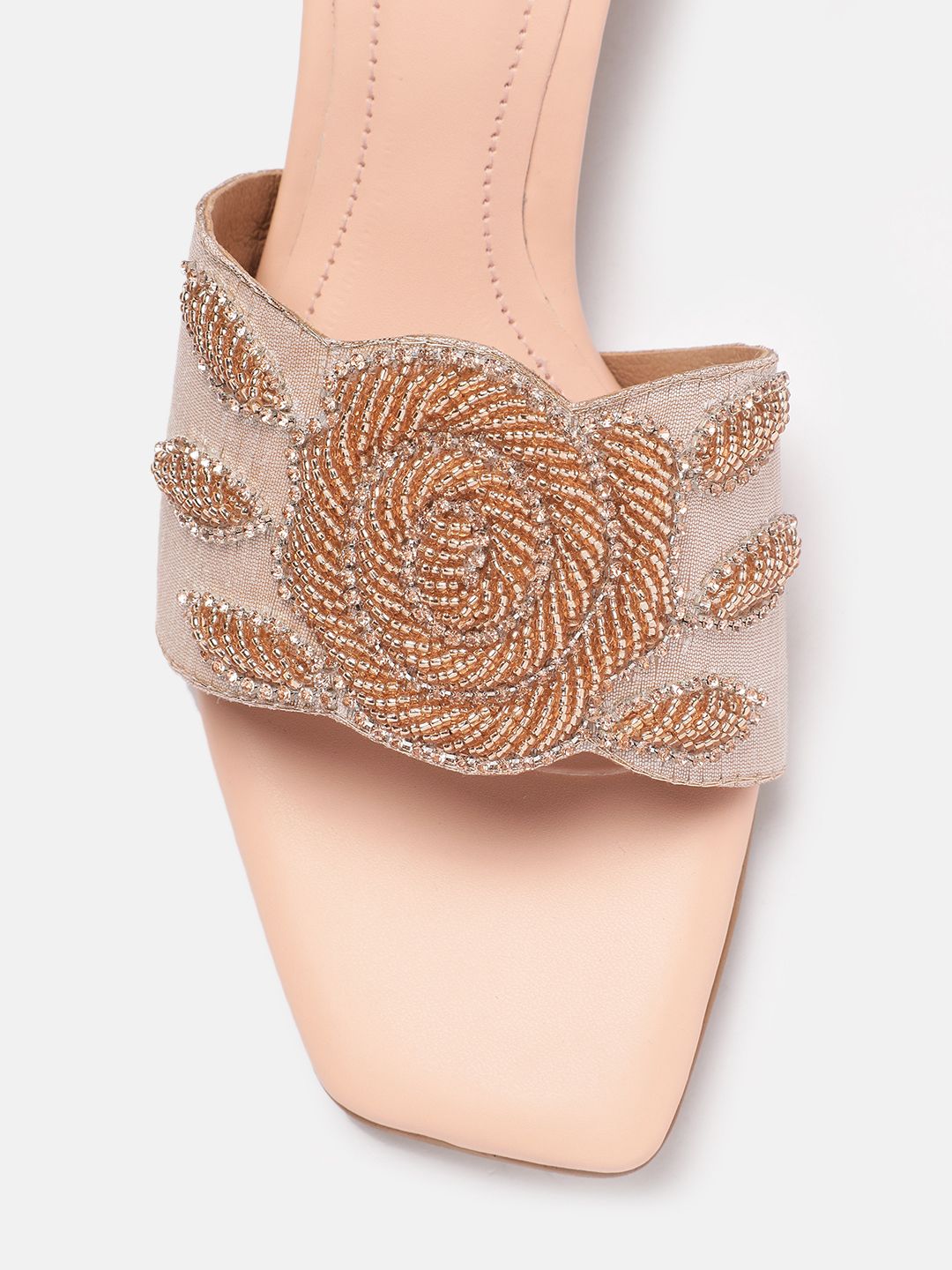 House of Pataudi Floral Sequin Embellished Kitten Heels