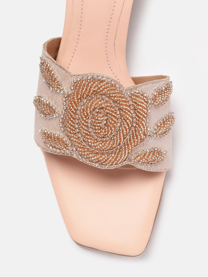 House of Pataudi Floral Sequin Embellished Kitten Heels
