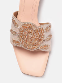 House of Pataudi Floral Sequin Embellished Kitten Heels