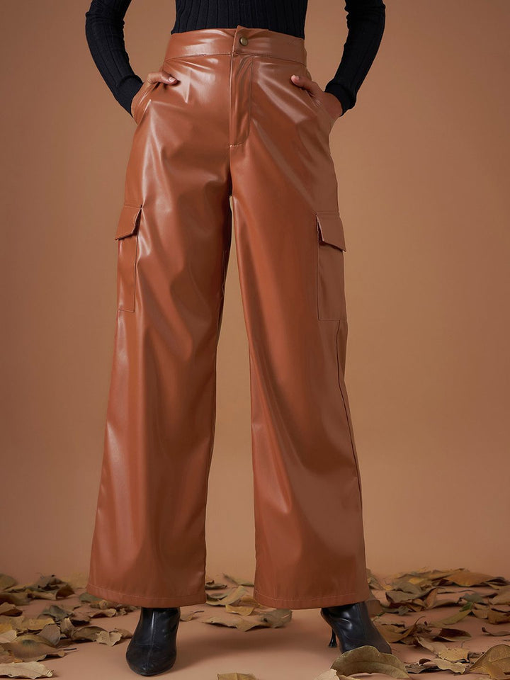 SASSAFRAS Women Brown Straight Fit Cargos Trousers