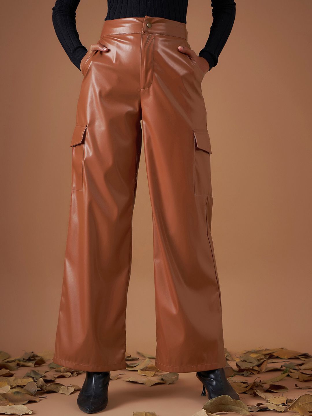 SASSAFRAS Women Brown Straight Fit Cargos Trousers