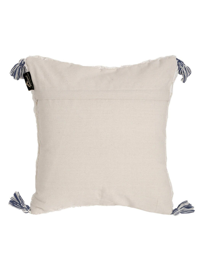 HOSTA HOMES Set Of 2 Blue & White Geometric Embroidered Pure Cotton Square Cushion Covers