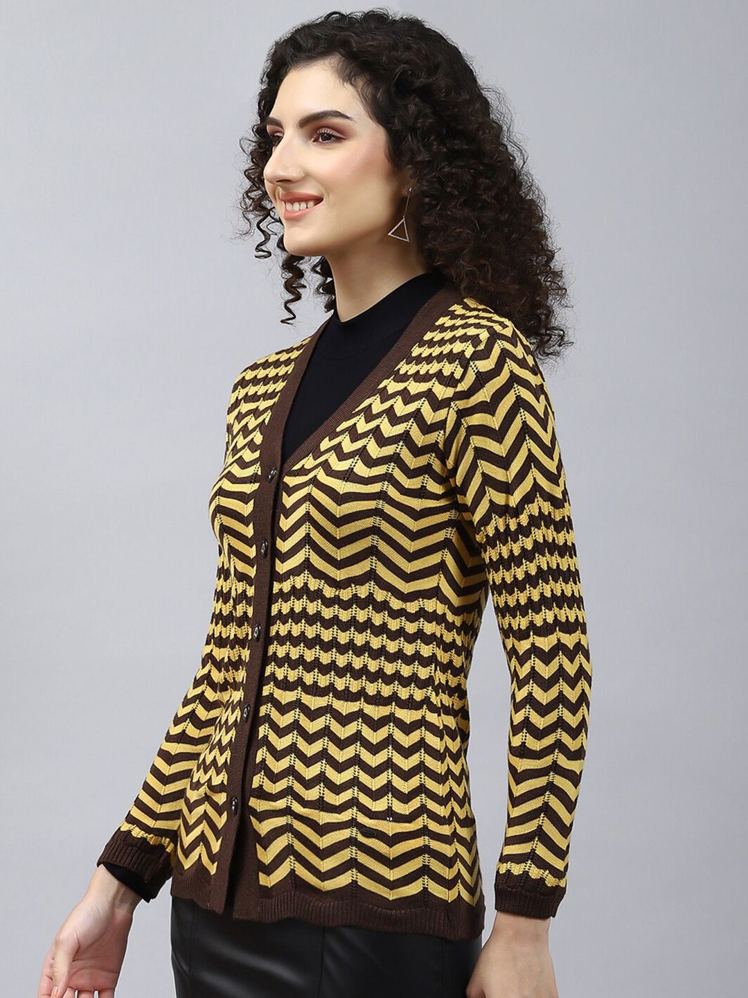 Monte Carlo Geometric Striped Woollen Cardigan
