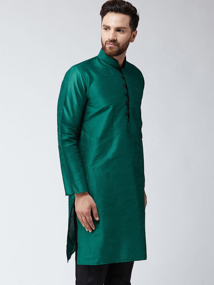 SOJANYA Men Green Solid Straight Kurta