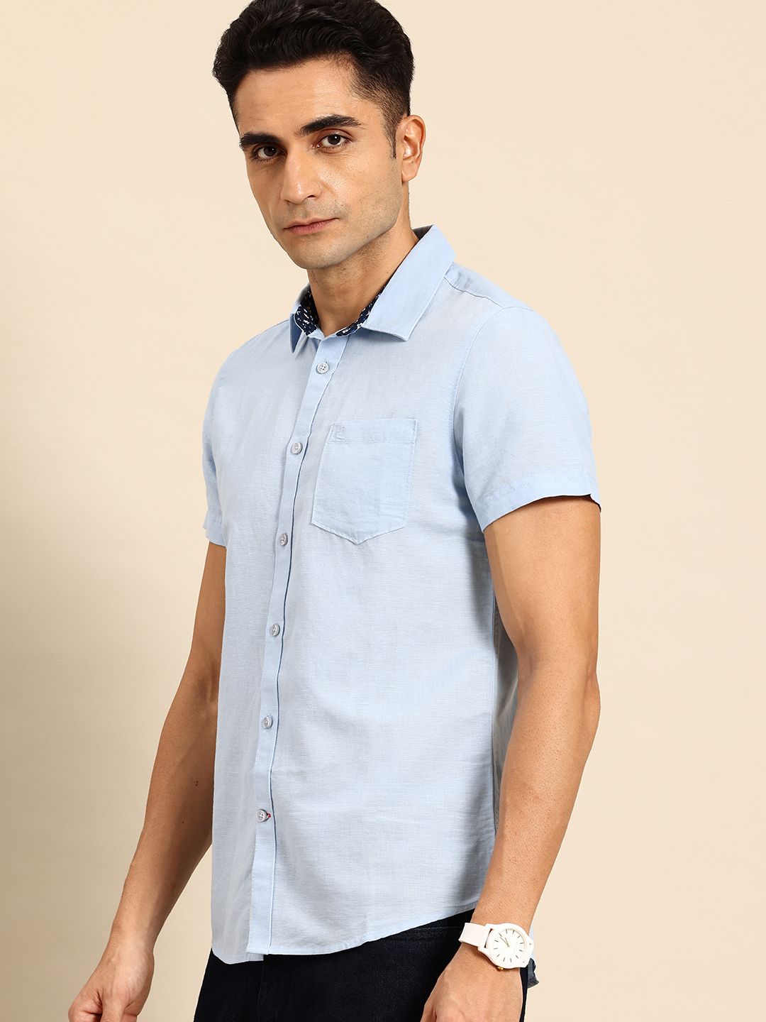 Being Human Cotton Linen Slim Fit Opaque Casual Shirt