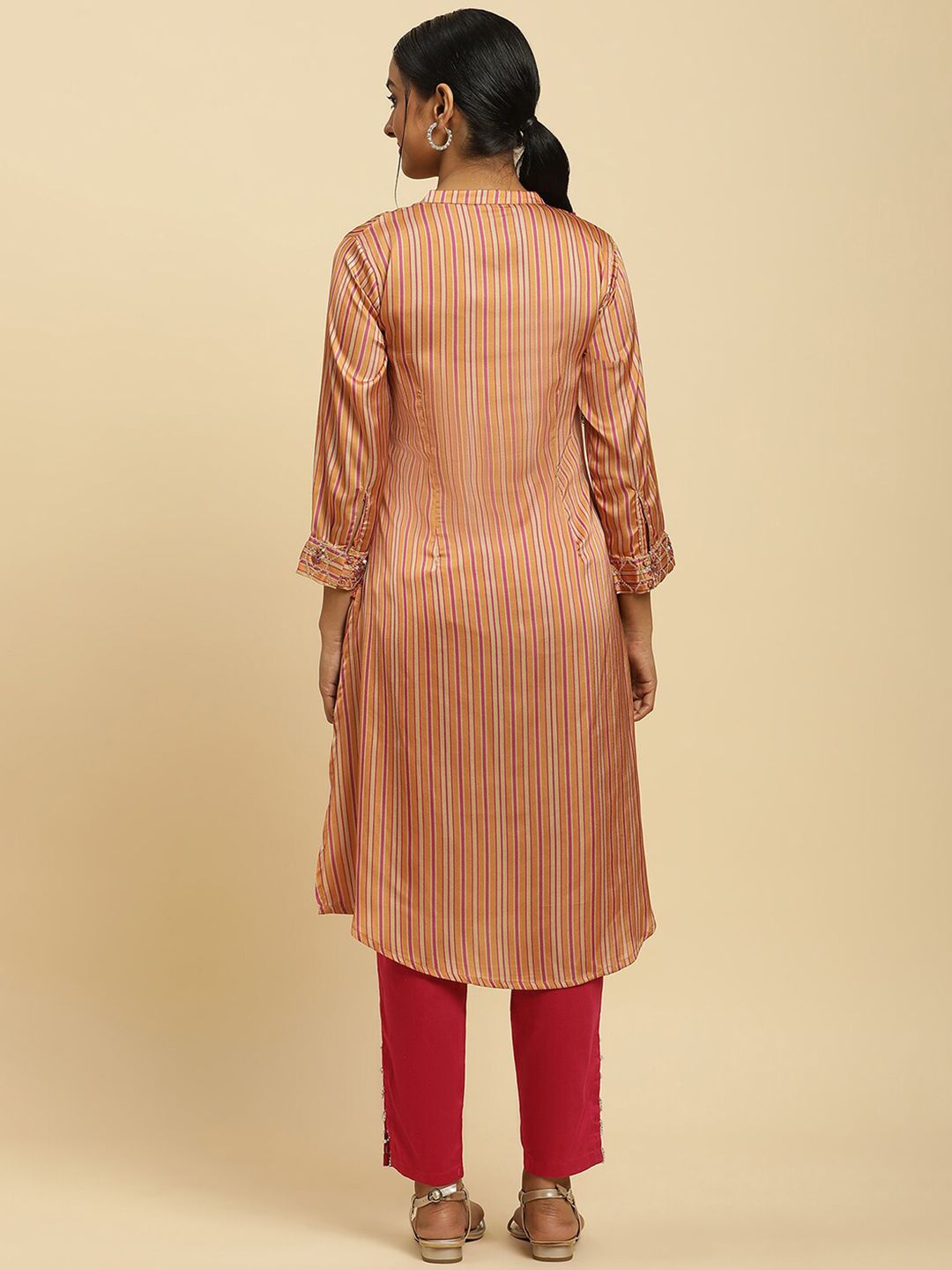 W Striped Sequinned Straight Kurta