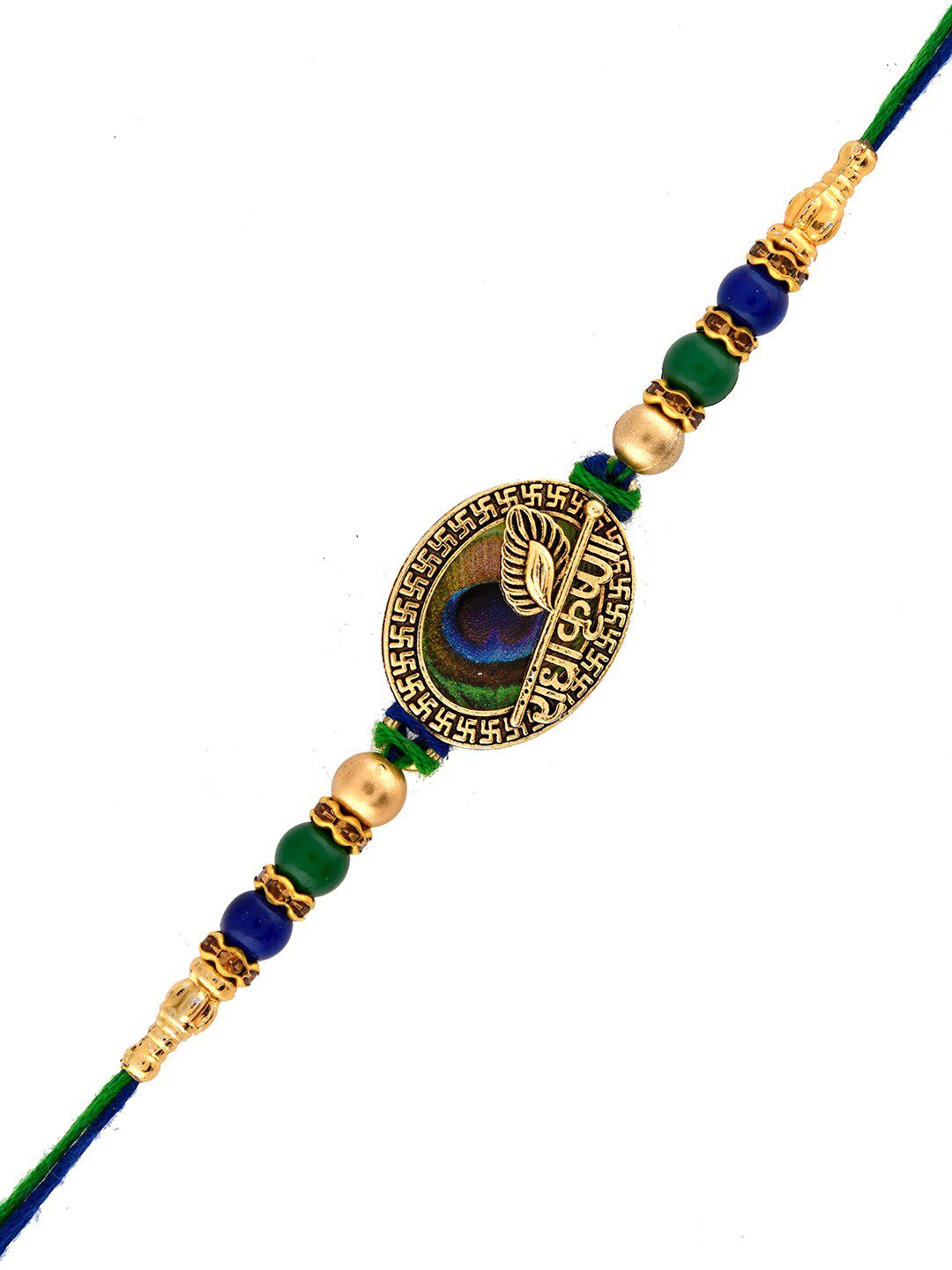 Voylla Beaded Peacock Feather Thread Rakhi