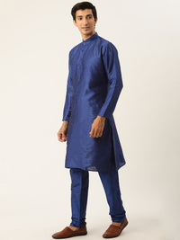 SOJANYA Men Navy Blue & White Solid Kurta with Pyjama & Jacket