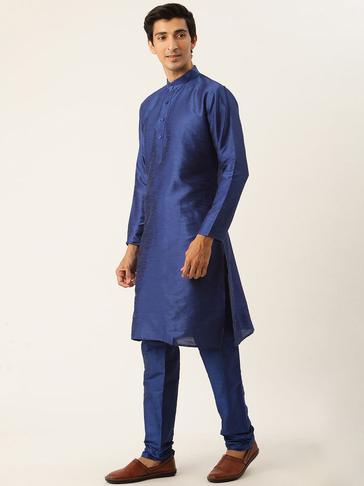 SOJANYA Lelaki Kurta Solid Biru Laut & Putih dengan Pijama & Jaket