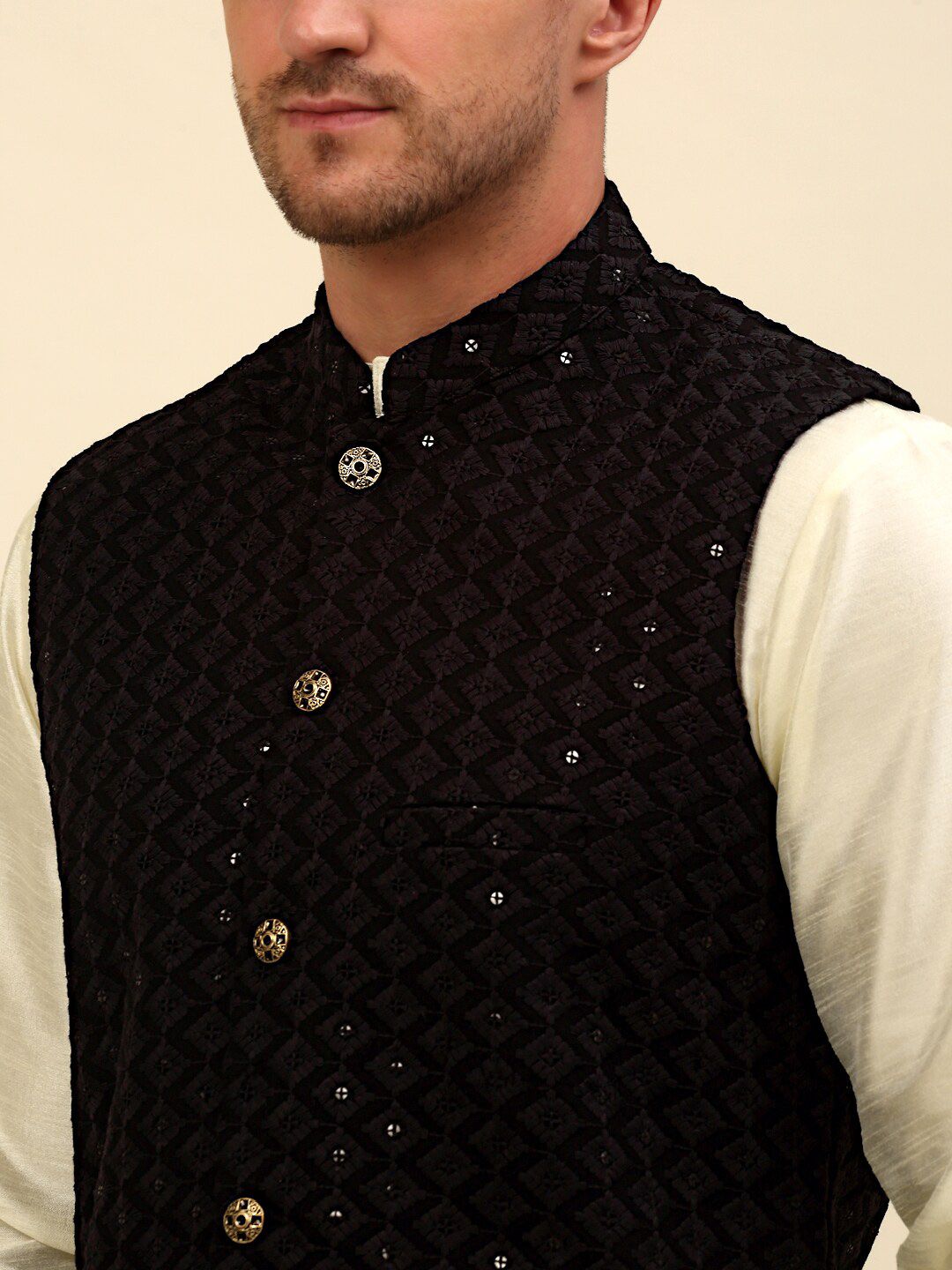 Anouk Black Embroidered Sequinned Nehru Jacket