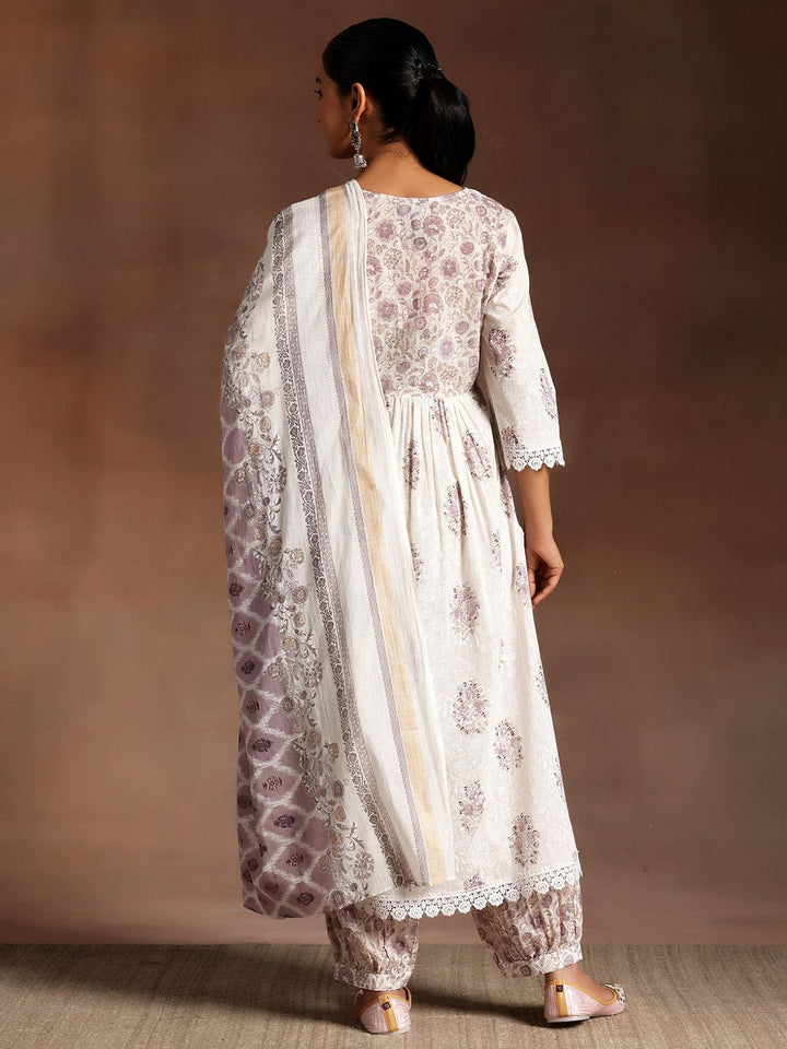 Libas Women Floral Printed Thread Work Pure Cotton Kurta with Salwar & With Dupatta