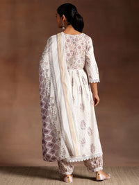 Libas Women Floral Printed Thread Work Pure Cotton Kurta with Salwar & With Dupatta