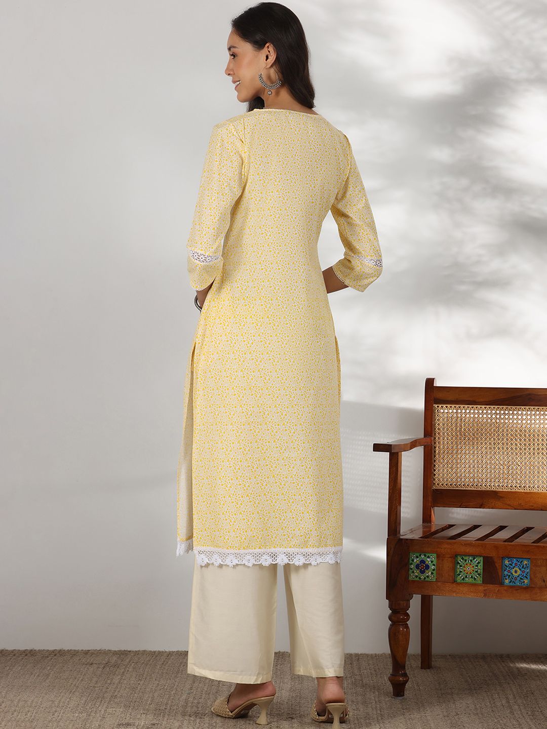 Libas Floral Printed Keyhole Neck Cotton Straight Kurta