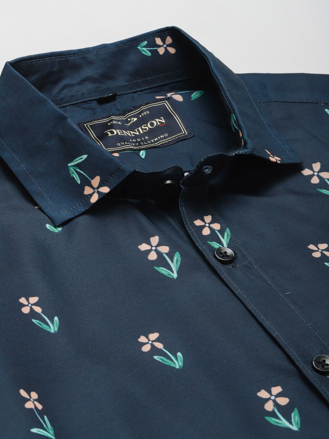 DENNISON Men Navy Blue Smart Slim Fit Floral Printed Formal Shirt