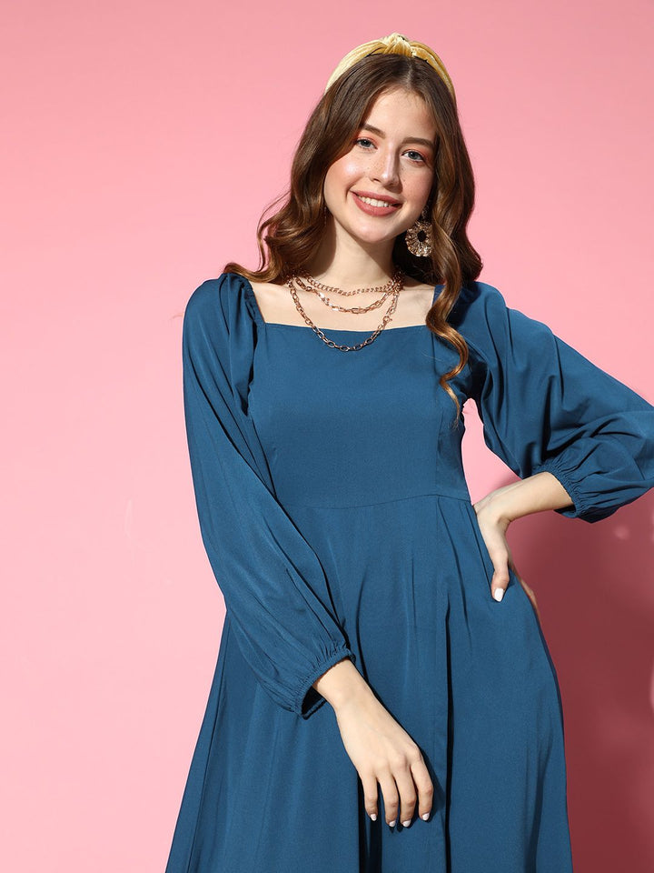 Berrylush Women Stunning Blue Solid Peekaboo Bottom Dress