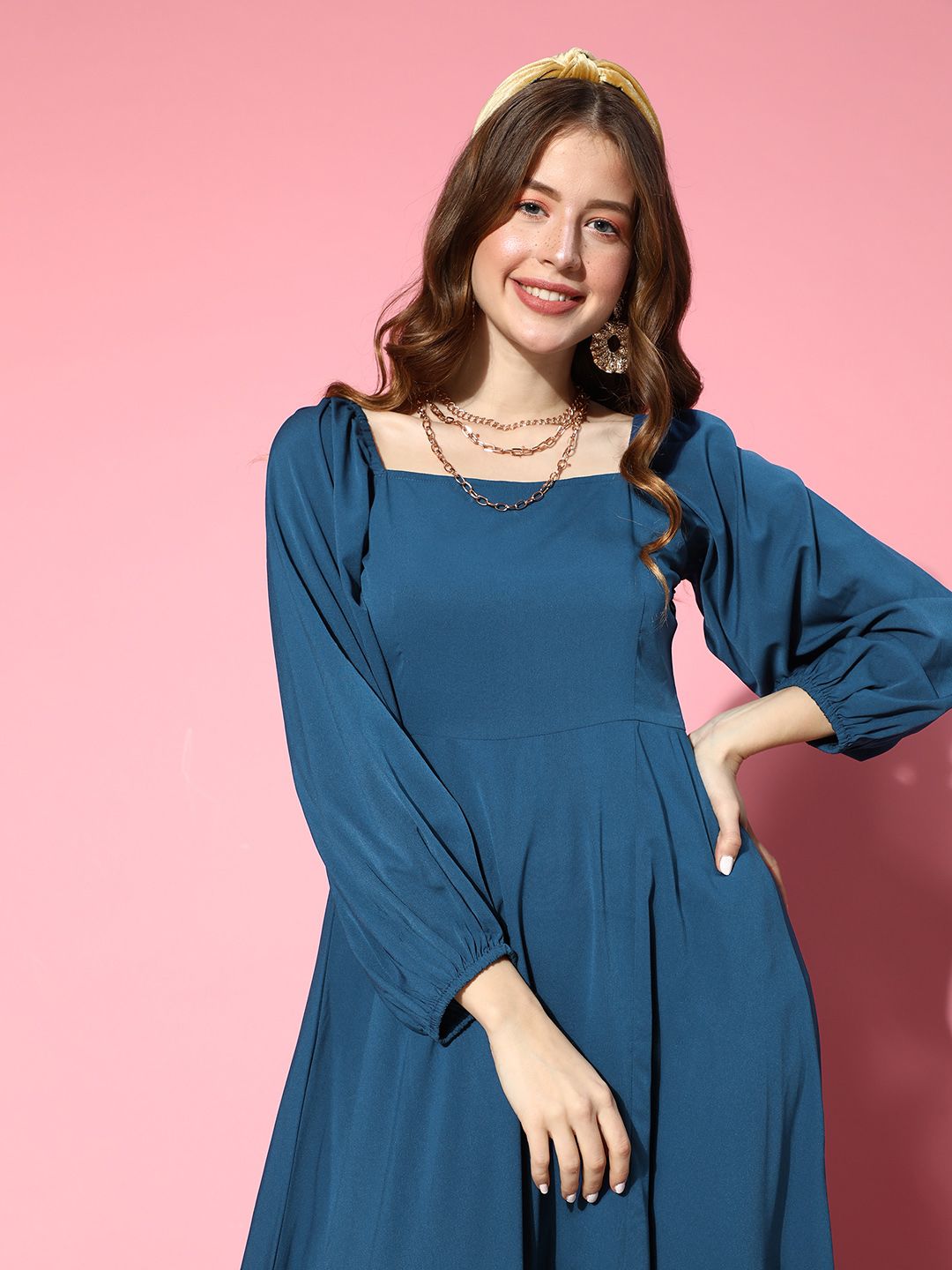 Berrylush Women Stunning Blue Solid Peekaboo Bottom Dress