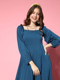 Berrylush Women Stunning Blue Solid Peekaboo Bottom Dress