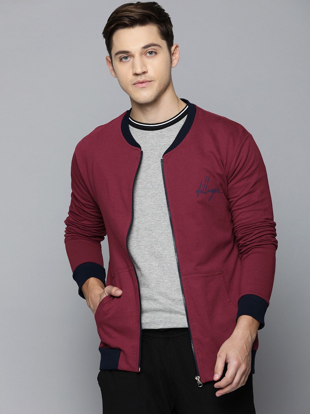 DILLINGER Men Maroon Solid Bomber Jacket