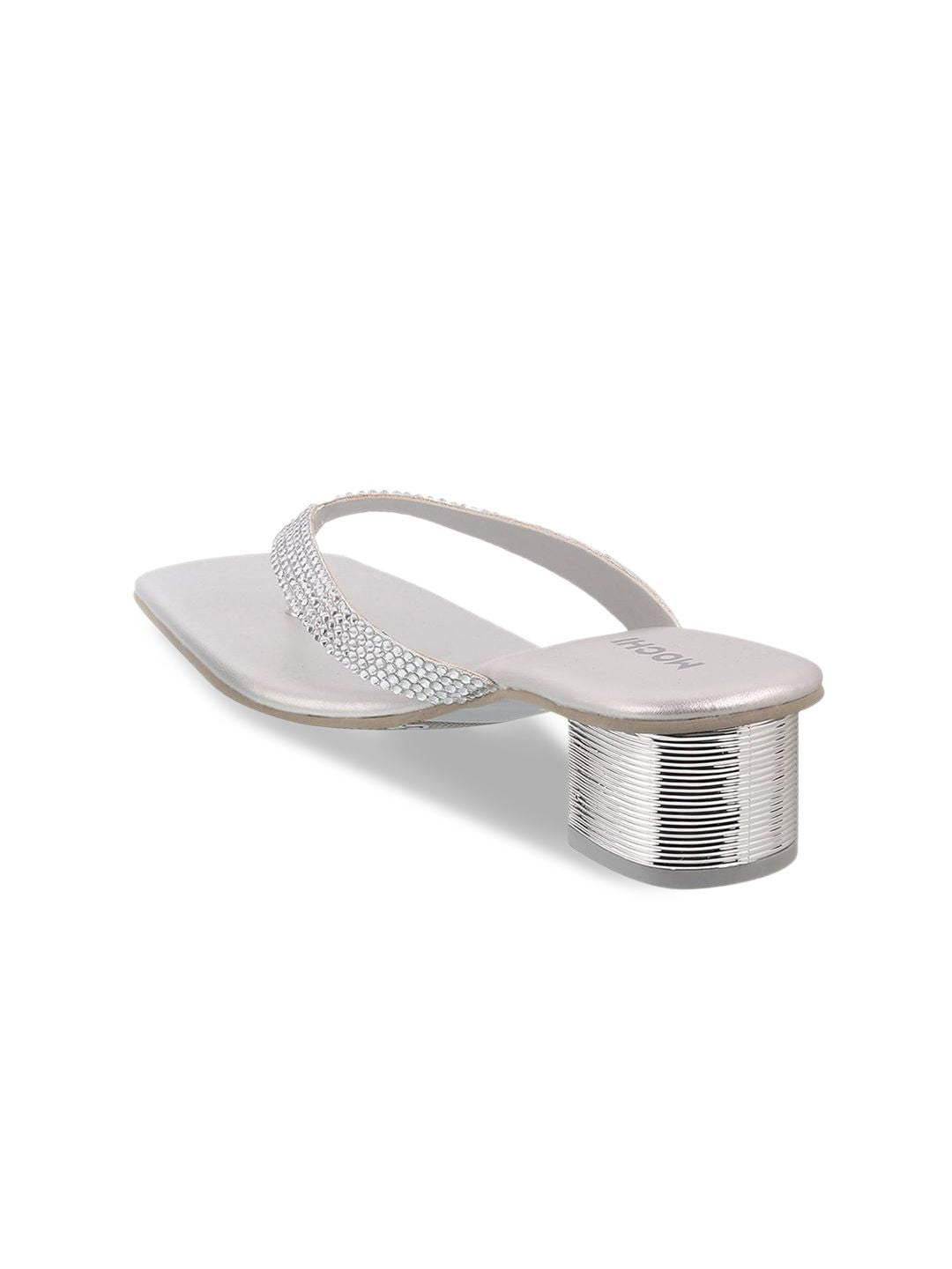 Mochi Women Silver-Toned Embellished Block Heels