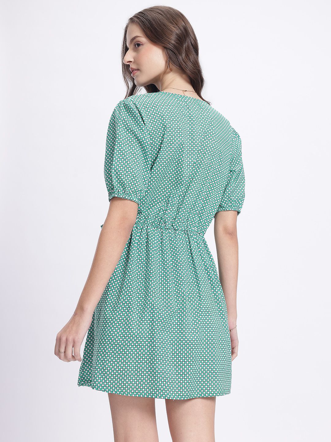 DressBerry Checked Chic Puff Sleeve Wrap Dress