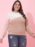CURVY STREET Women Plus Size Colourblocked Acrylic Pullover Sweater