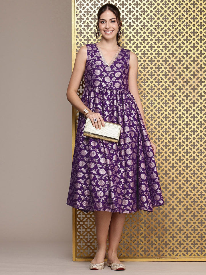 House of Pataudi Floral Embroidered A-Line Midi Jashn Dress