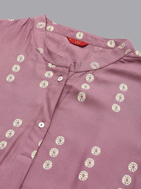 W Women Purple Quirky Printed Asymmetric Kurta